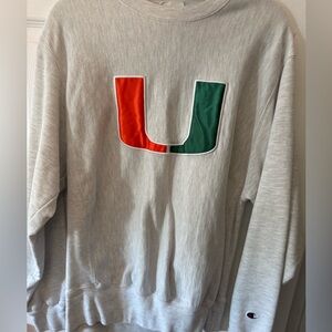 UMiami Champion Gray Men's Sweater with Orange and Green Logo